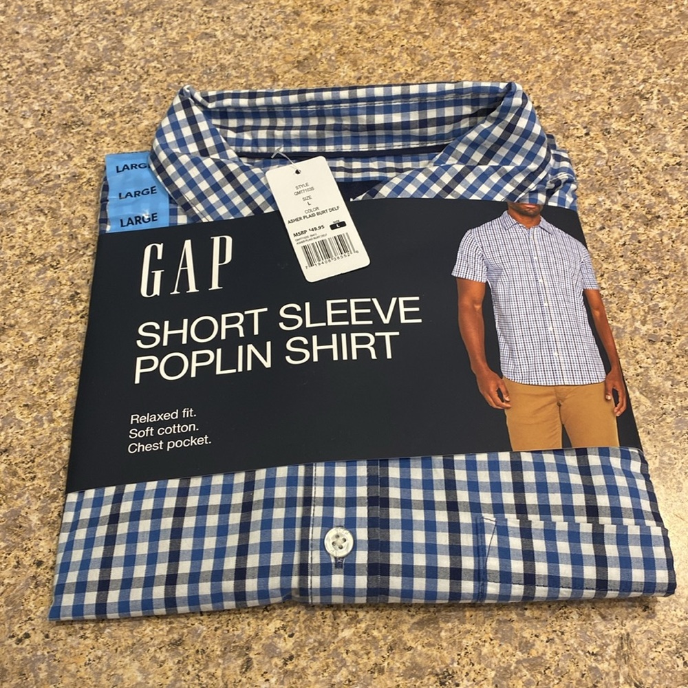 NWT Gap Short Sleeve Poplin Plaid Shirt Large Relaxed Fit Chest Pocket Cotton - Picture 5 of 11